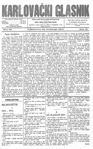 Karlovački glasnik : 2,48(1900) / odgovorni urednik Dragutin Hauptfeld.