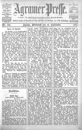 Agramer Presse  : 1,199(1877) / verantwortlicher Redakteur Heinrich Wachsler.