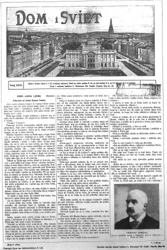 Dom i sviet   : ilustrovani list za zabavu, pouku i viesti dnevnih dogadjaja, javnom i društvenom životu, umjetnosti i znanosti, trgovini, obrtu, glazbi i kazalištu : 26,9(1913)  / urednik Stjepan Kugli.