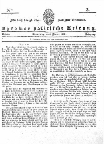 Agramer politische Zeitung : 10,3(1835) / Verlager und Redacteur Franz Stauduar und Ferd. Rosenau.