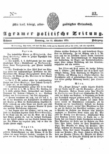 Agramer politische Zeitung : 10,82(1835) / Verlager und Redacteur Franz Stauduar und Ferd. Rosenau.