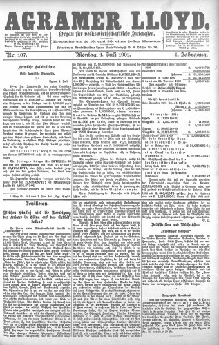 Agramer Lloyd  : organ für volkswirtschaftliche Interessen : 4,107(1901) / verantwortlicher Redacteur E. L. Blau.