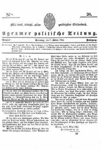 Agramer politische Zeitung : 10,20(1835) / Verlager und Redacteur Franz Stauduar und Ferd. Rosenau.