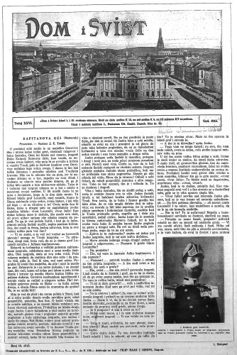 Dom i sviet   : ilustrovani list za zabavu, pouku i viesti dnevnih dogadjaja, javnom i društvenom životu, umjetnosti i znanosti, trgovini, obrtu, glazbi i kazalištu : 26,19(1913)  / urednik Stjepan Kugli.