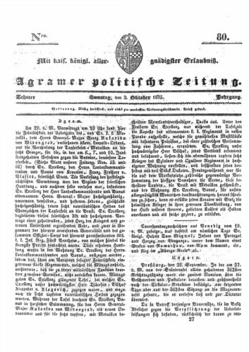 Agramer politische Zeitung : 10,80(1835) / Verlager und Redacteur Franz Stauduar und Ferd. Rosenau.