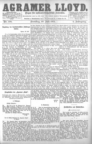 Agramer Lloyd  : organ für volkswirtschaftliche Interessen : 4,109(1901) / verantwortlicher Redacteur E. L. Blau.