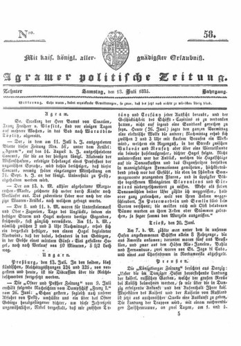 Agramer politische Zeitung : 10,58(1835) / Verlager und Redacteur Franz Stauduar und Ferd. Rosenau.