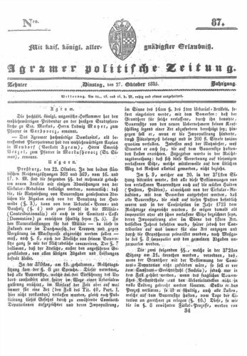 Agramer politische Zeitung : 10,87(1835) / Verlager und Redacteur Franz Stauduar und Ferd. Rosenau.