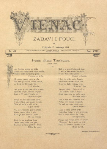 Vienac : zabavi i pouci. : 18,48(1886) / uredjuju V. Klaić i M. Maravić.