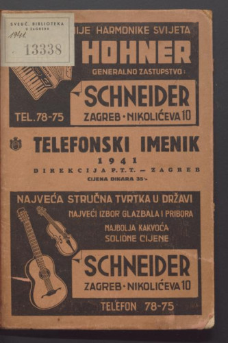 Telefonski imenik : Direkcija Zagreb : 1941.