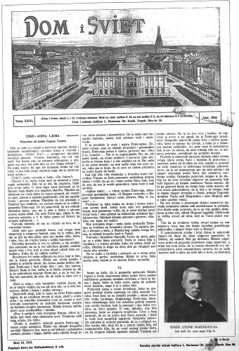 Dom i sviet   : ilustrovani list za zabavu, pouku i viesti dnevnih dogadjaja, javnom i društvenom životu, umjetnosti i znanosti, trgovini, obrtu, glazbi i kazalištu : 26,10(1913)  / urednik Stjepan Kugli.