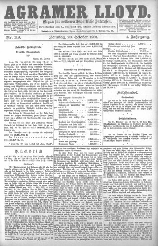 Agramer Lloyd  : organ für volkswirtschaftliche Interessen : 4,118(1901) / verantwortlicher Redacteur E. L. Blau.