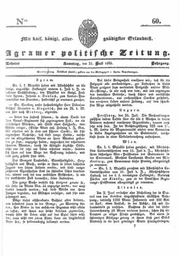 Agramer politische Zeitung : 10,60(1835) / Verlager und Redacteur Franz Stauduar und Ferd. Rosenau.