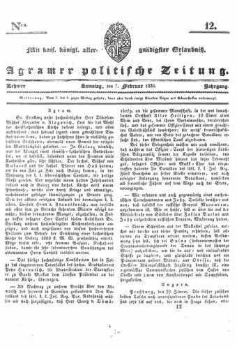 Agramer politische Zeitung : 10,12(1835) / Verlager und Redacteur Franz Stauduar und Ferd. Rosenau.