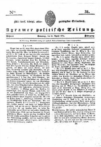Agramer politische Zeitung : 10,34(1835) / Verlager und Redacteur Franz Stauduar und Ferd. Rosenau.