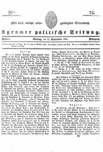 Agramer politische Zeitung : 10,75(1835) / Verlager und Redacteur Franz Stauduar und Ferd. Rosenau.