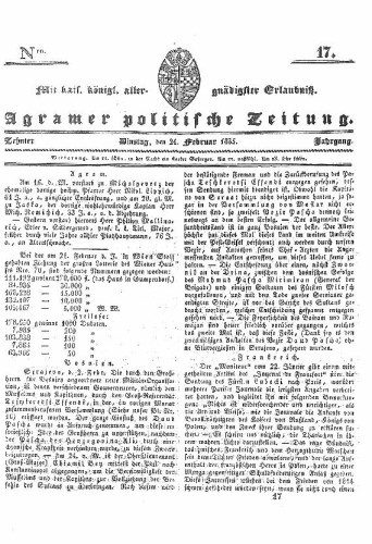 Agramer politische Zeitung : 10,17(1835) / Verlager und Redacteur Franz Stauduar und Ferd. Rosenau.