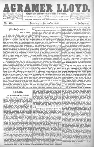 Agramer Lloyd  : organ für volkswirtschaftliche Interessen : 4,122(1901) / verantwortlicher Redacteur E. L. Blau.