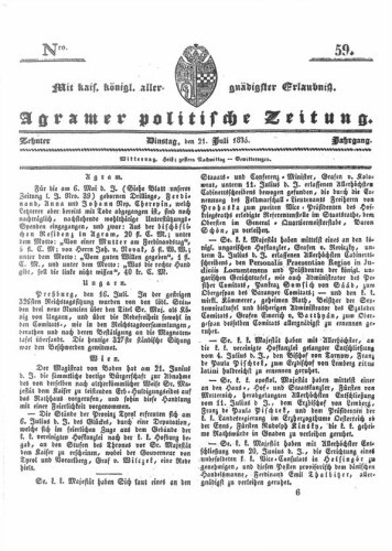 Agramer politische Zeitung : 10,59(1835) / Verlager und Redacteur Franz Stauduar und Ferd. Rosenau.