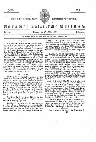 Agramer politische Zeitung : 10,23(1835) / Verlager und Redacteur Franz Stauduar und Ferd. Rosenau.