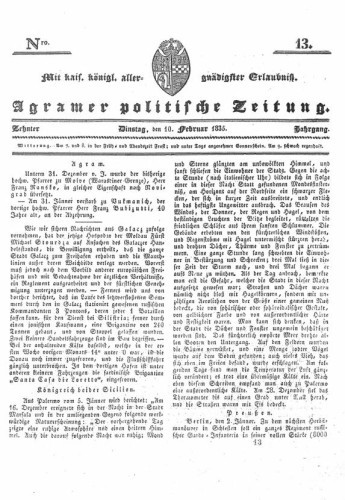 Agramer politische Zeitung : 10,13(1835) / Verlager und Redacteur Franz Stauduar und Ferd. Rosenau.