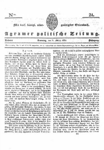 Agramer politische Zeitung : 10,24(1835) / Verlager und Redacteur Franz Stauduar und Ferd. Rosenau.