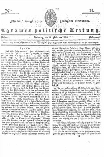 Agramer politische Zeitung : 10,14(1835) / Verlager und Redacteur Franz Stauduar und Ferd. Rosenau.