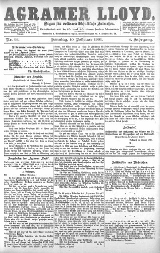 Agramer Lloyd  : organ für volkswirtschaftliche Interessen : 4,93(1901) / verantwortlicher Redacteur E. L. Blau.