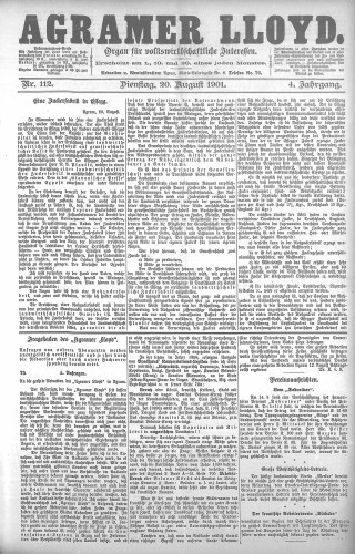 Agramer Lloyd  : organ für volkswirtschaftliche Interessen : 4,112(1901) / verantwortlicher Redacteur E. L. Blau.