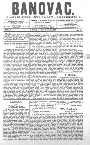 Banovac  : list za pouku, trgovinu, obrtnost i gospodarstvo : 18,6(1905) / odgovorni urednik Dragutin Benko.