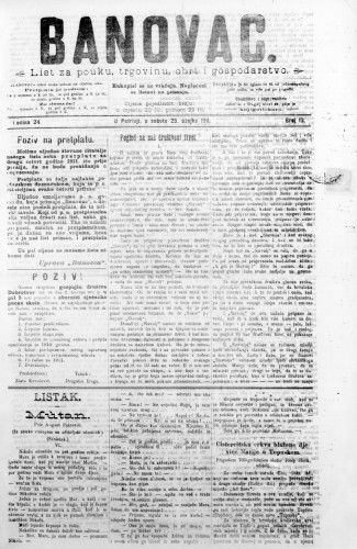 Banovac  : list za pouku, trgovinu, obrt i gospodarstvo : 24,13(1911) / odgovorni urednik Dragutin Benko.