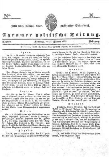 Agramer politische Zeitung : 10,10(1835) / Verlager und Redacteur Franz Stauduar und Ferd. Rosenau.