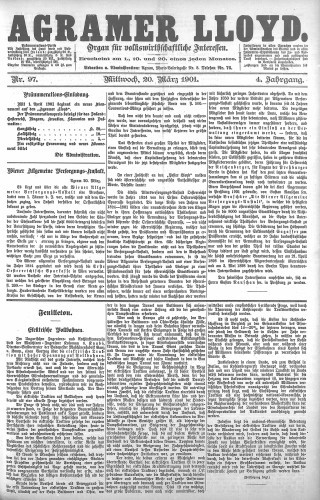 Agramer Lloyd  : organ für volkswirtschaftliche Interessen : 4,97(1901) / verantwortlicher Redacteur E. L. Blau.