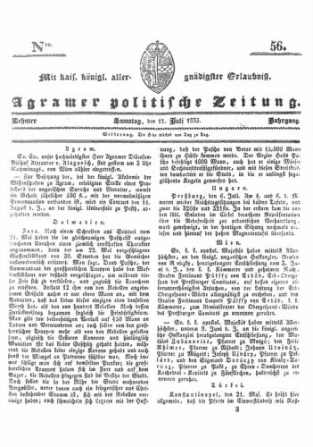 Agramer politische Zeitung : 10,56(1835) / Verlager und Redacteur Franz Stauduar und Ferd. Rosenau.