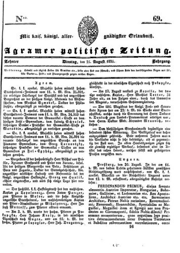 Agramer politische Zeitung : 10,69(1835) / Verlager und Redacteur Franz Stauduar und Ferd. Rosenau.