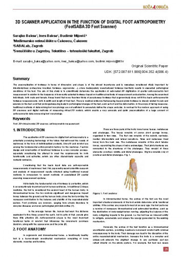 3D scanner application in the function of digital foot antropometry : (FootSABA 3D Foot Scanner) / Sarajko Baksa, Ines Baksa, Budimir Mijović.