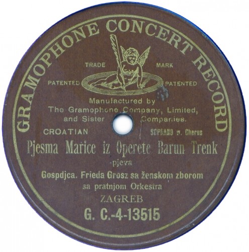 Pjesma Marice  : iz operete Barun Trenk  / [Srećko Albini] ; pjeva gospdjca [gospođica] Frieda Grosz sa ženskim zborom sa pratnjom orkestra. Nastup Trenka : iz operete Barun Trenk ; pjeva Stanislav Orželski sa zborom i pratnjom orkestra.