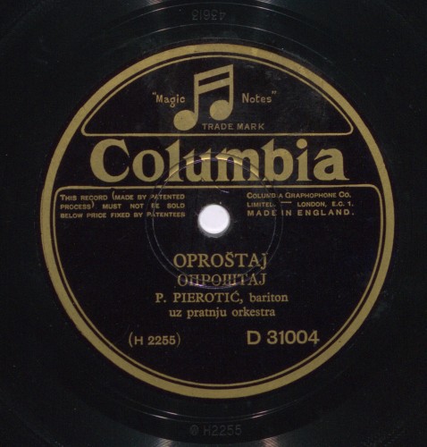 Oproštaj /[izvodi] P. Pierotić, bariton uz pratnju orkestra.