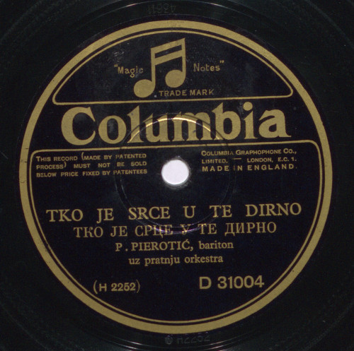 Tko je srce u te dirno. Oproštaj /[izvodi] P. Pierotić, bariton uz pratnju orkestra.