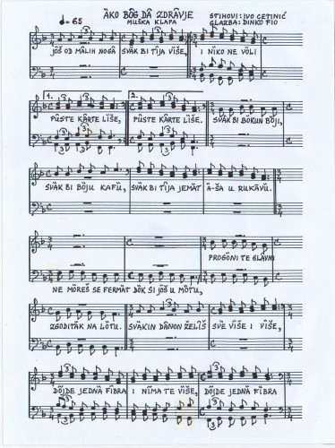 Ako Bog da zdravje : muška klapa ili zbor / glazba Dinko Fio ; stihovi Ivo Cetinić.