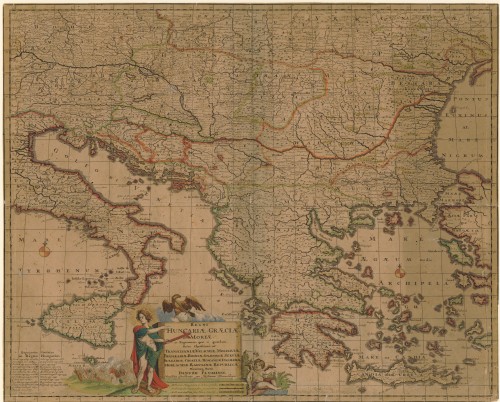 Regni Hungariae, Graeciae, et Moreae ac Regionum : quae ei quondam fuere Christiani, ut Transilvaniae, Valachiae, Moldaviae, Bessarabiae, Bosniae, Sclavoniae, Serviae, Bulgariae, Croatiae, Romaniae, Dalmatiae, Morlachiae, Ragusanae Republicae maximaeq Partis Danubii Fluminis / per Justinum Danckerum ; D. Danckertz sculp.