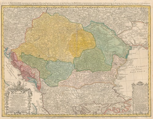 Hungariae ampliori significatu et veteris vel methodicae, complexae regna, Hungariae propriae, Croatiae, Dalmatiae, Bosniae, Serviae, Bulgariae, Cumaniae, principatum Transsylvaniae... / descripta a I. M. Hasio ; curantibus Homannianis Heredibus.
