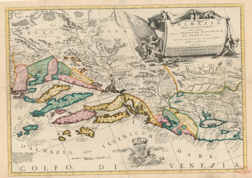 Ristretto dell'a Dalmazia diuisa ne suoi contadi : isole dela Dalmatia diuise ne' suoi contadi, parte orientale / dal P. Coronelli.