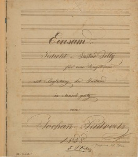 Einsam : für eine Singstimme mit Begleitung der Guitarre / in Musik gesezt von Johan. Padovetz ; Gedicht v. Gustav Jilly.