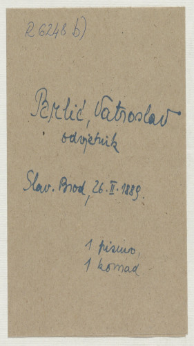 Pismo Vatroslava Brlića Ivanu Kostrenčiću : Slavonski Brod, 26. II. 1889. 