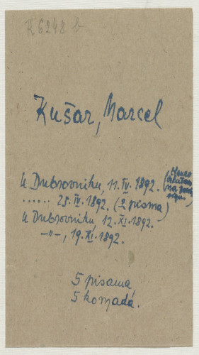 Pisma Marcela Kušara Ivanu Kostrenčiću : Dubrovnik, 1892. 
