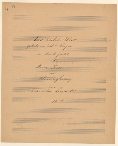 Das herbste Wort   / Gedicht von Carl E. Langer ; in Musik gesetzt für Mezzo Tenor mit Klavirbegleitung [!] von Vatroslav Lisinski.