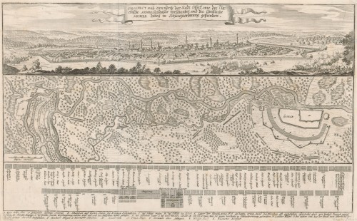 Prospect und Grundriss der Stadt Össeck wie die Türkische Armee sich dafuer verschanket und die Christliche Armee dabey in Schlachtordnung gestanden. 