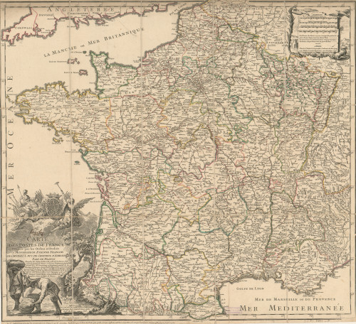 Carte des postes de France : dressée par les ordres et dediée a monsg. Etienne Francois... / par serviteur Jean Baptiste Jaillot